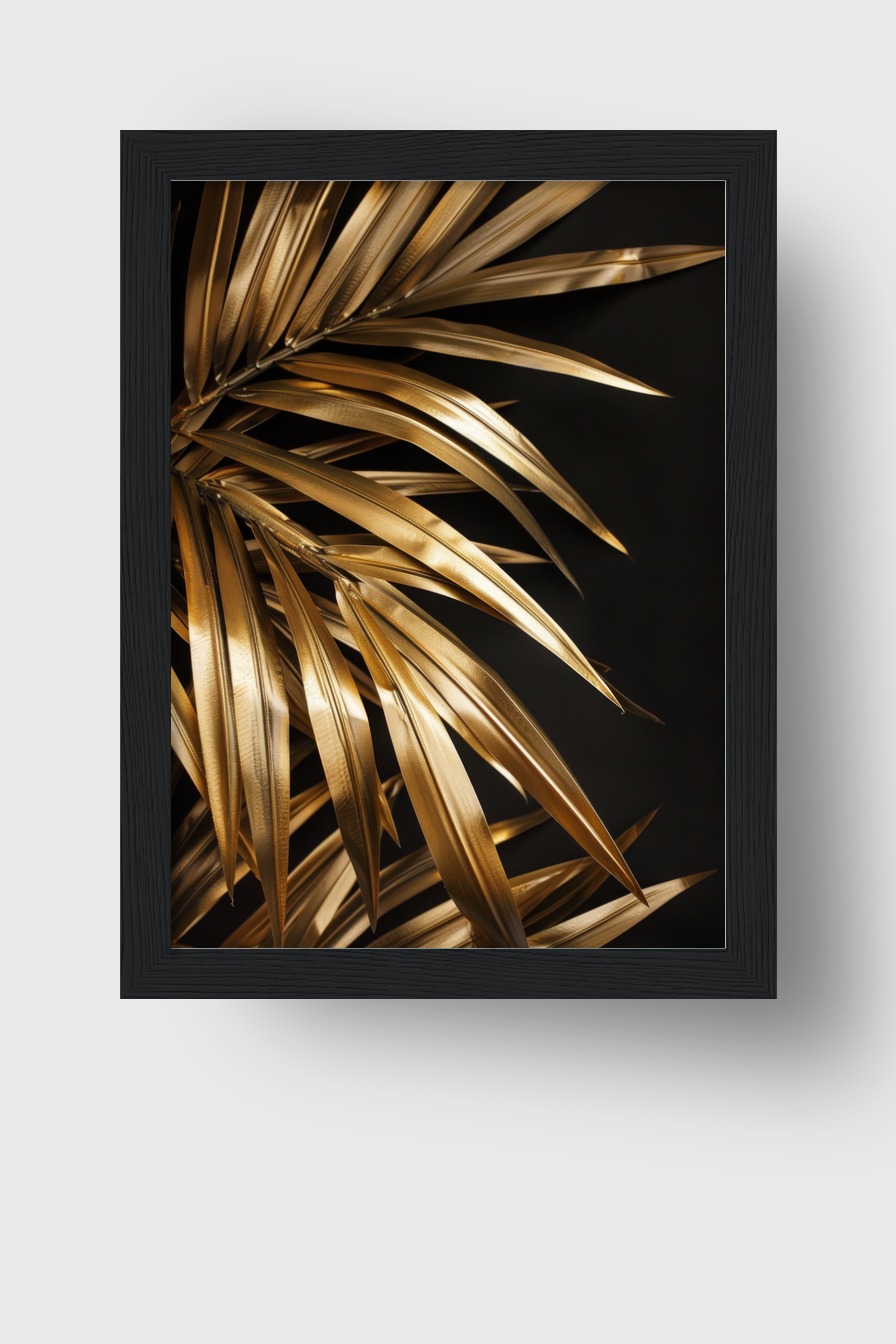 Fotografie Poster Palmblatt gold metallisch schwarz