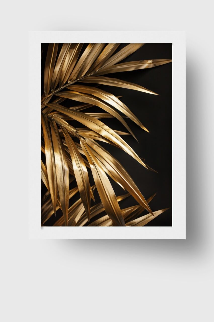 Fotografie Poster Palmblatt gold metallisch schwarz