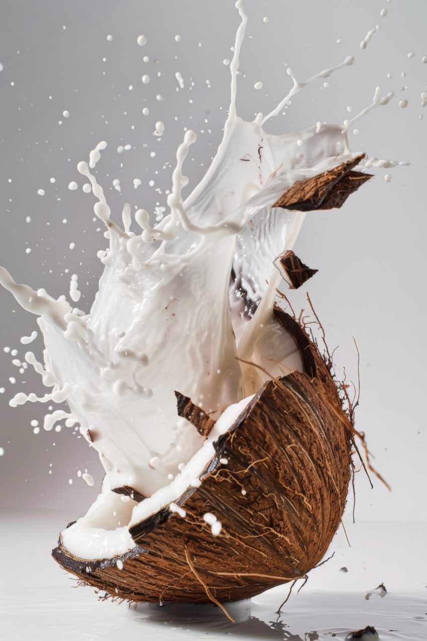 Fotografie Poster Kokosnuss dynamisch Milch Splash weiß