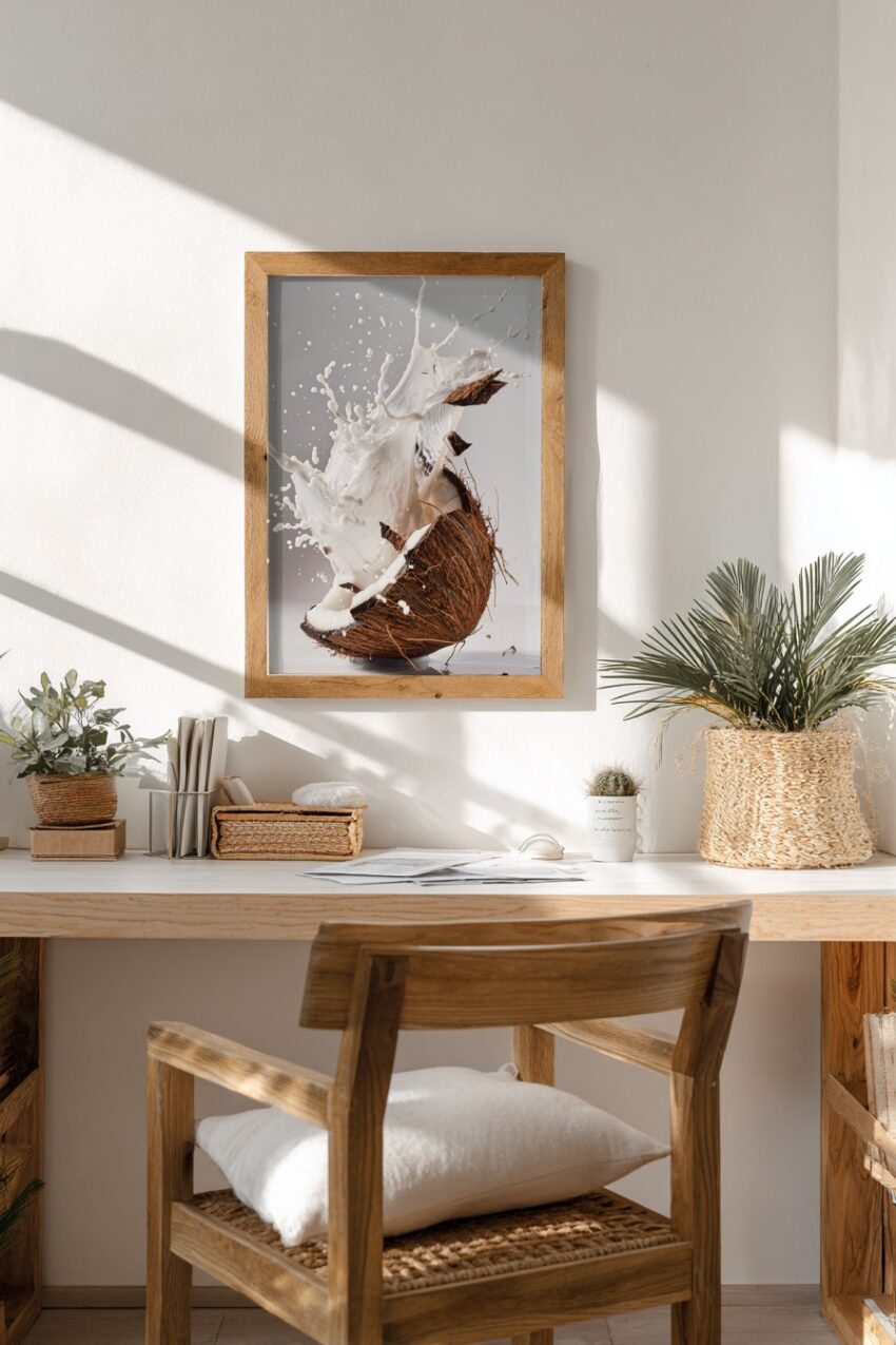 Fotografie Poster Kokosnuss dynamisch Milch Splash weiß