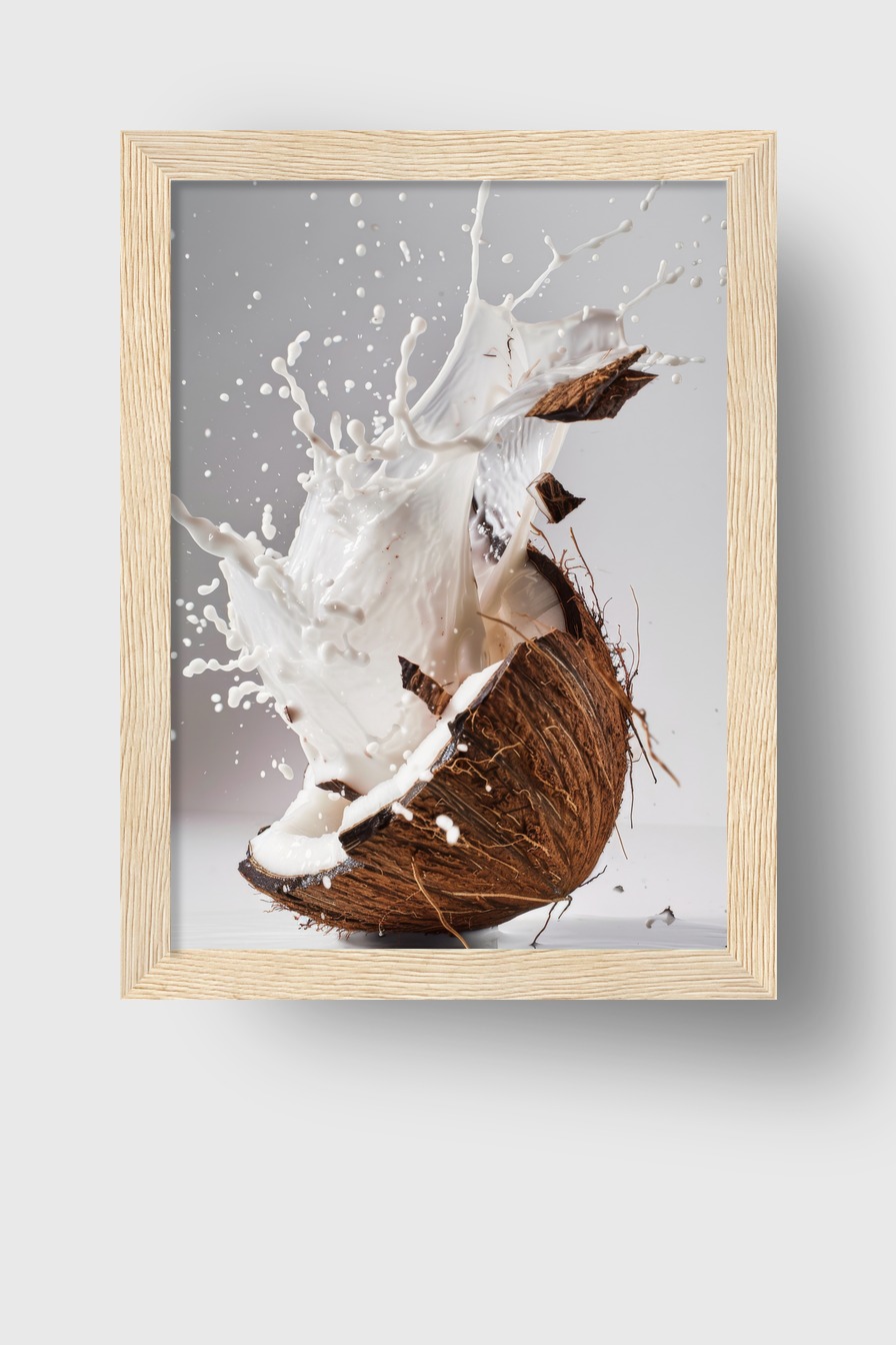 Fotografie Poster Kokosnuss dynamisch Milch Splash weiß