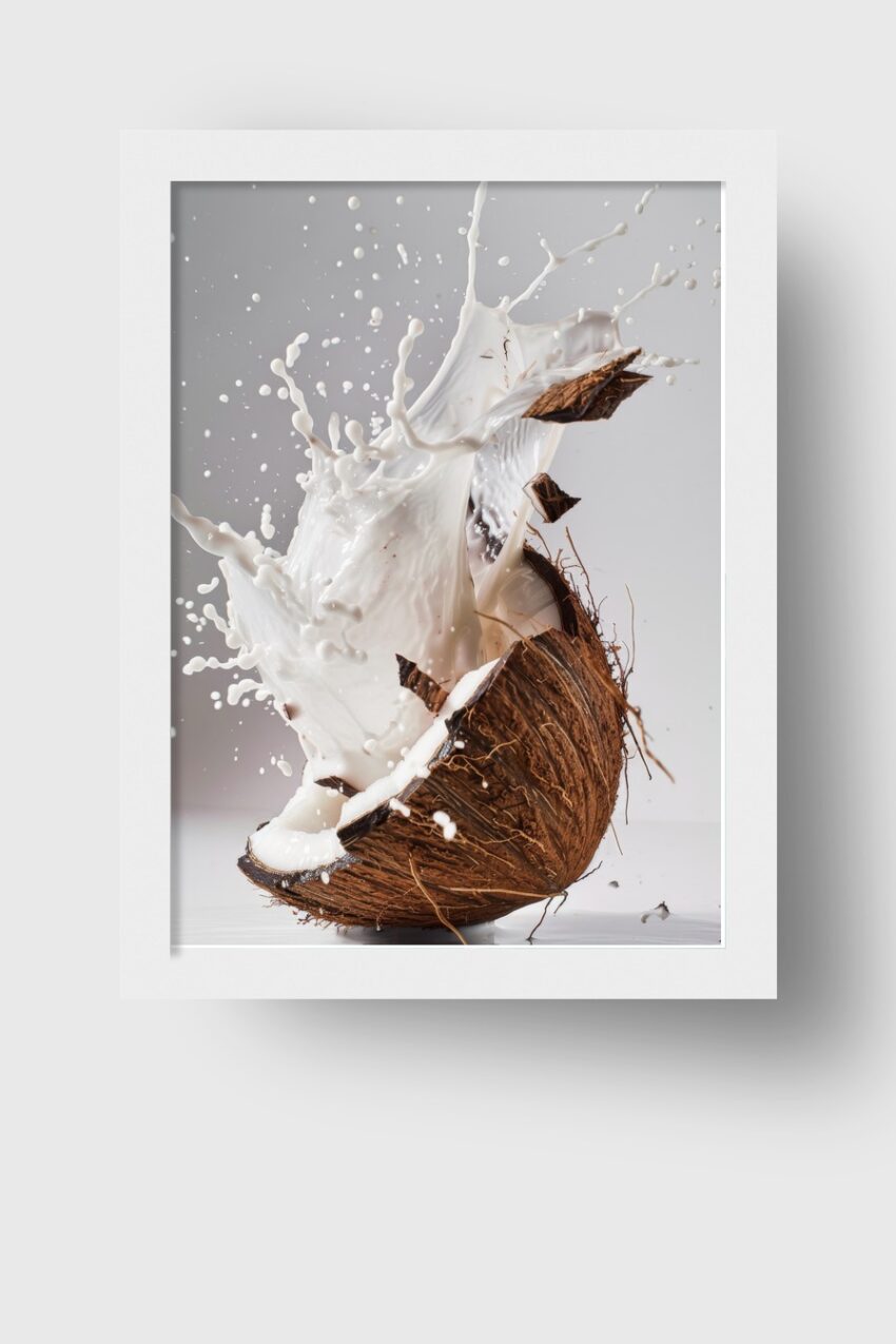 Fotografie Poster Kokosnuss dynamisch Milch Splash weiß