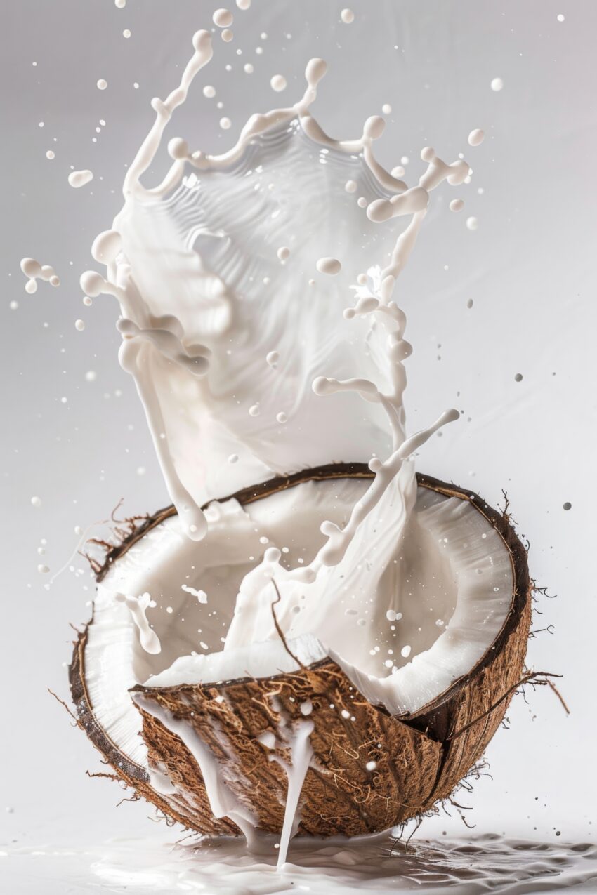Fotografie Poster Kokosnuss Milch Splash weiß braun