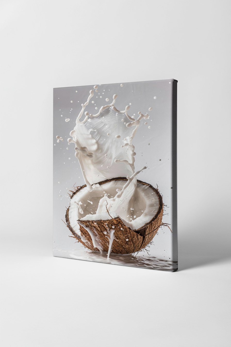 Fotografie Poster Kokosnuss Milch Splash weiß braun