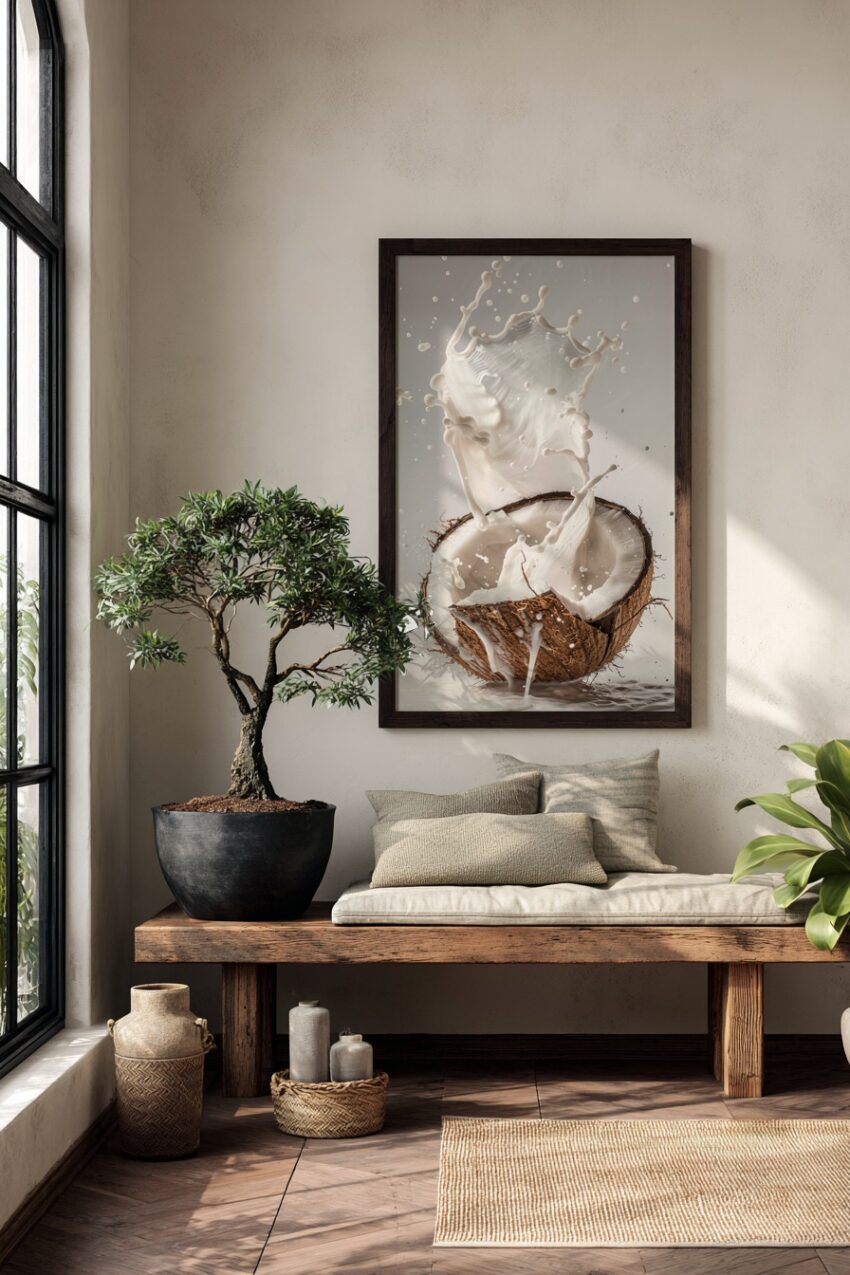 Fotografie Poster Kokosnuss Milch Splash weiß braun