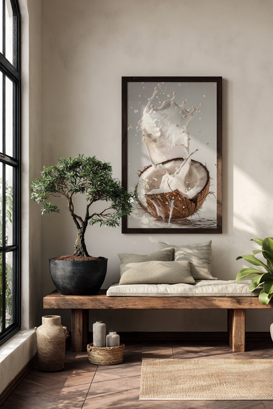 Fotografie Poster Kokosnuss Milch Splash weiß braun