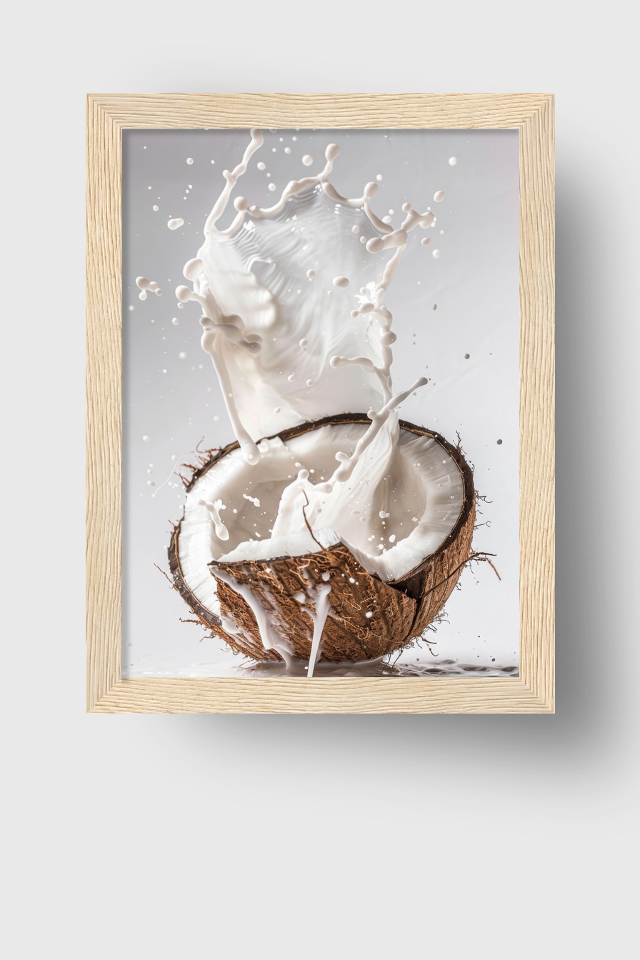 Fotografie Poster Kokosnuss Milch Splash weiß braun