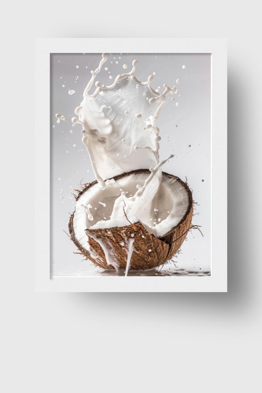 Fotografie Poster Kokosnuss Milch Splash weiß braun