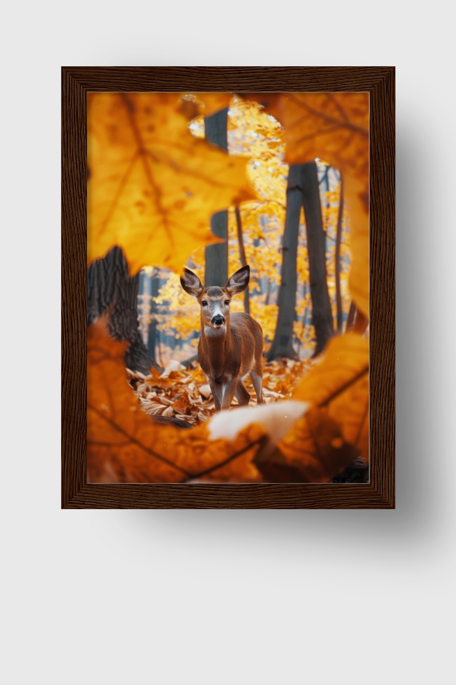 Fotografie Poster Hirsch Herbstlaub orange Wald