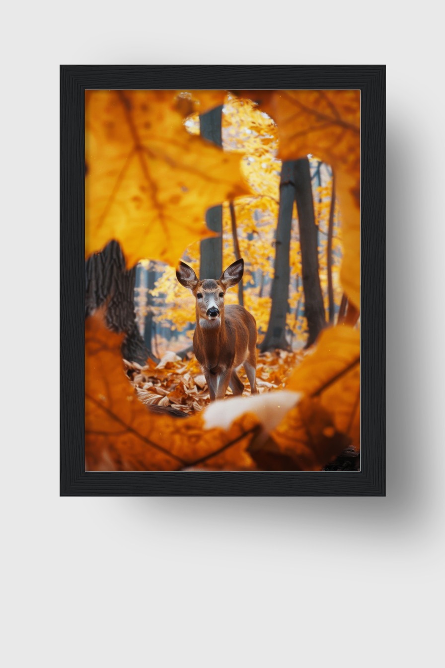 Fotografie Poster Hirsch Herbstlaub orange Wald