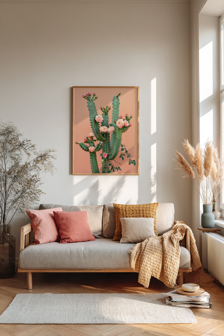 Fotografie Poster Kaktus rosa Blüten grün rosa