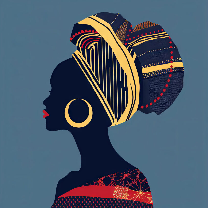 Illustration Poster Frau Seitenprofil bunt dunkel