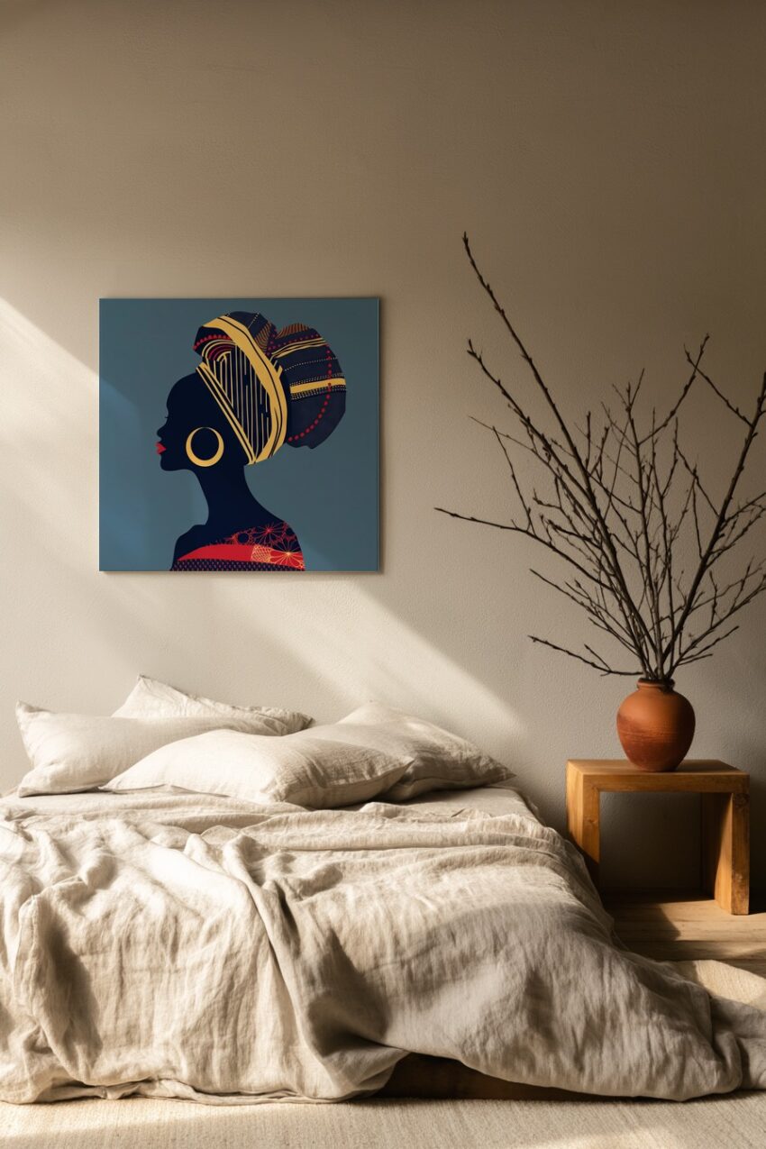 Illustration Poster Frau Seitenprofil bunt dunkel