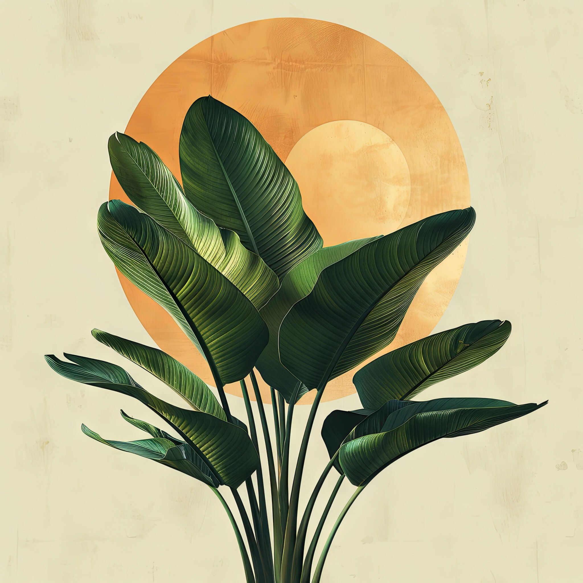 Illustration Poster Bananenblatt grün orange minimalistisch