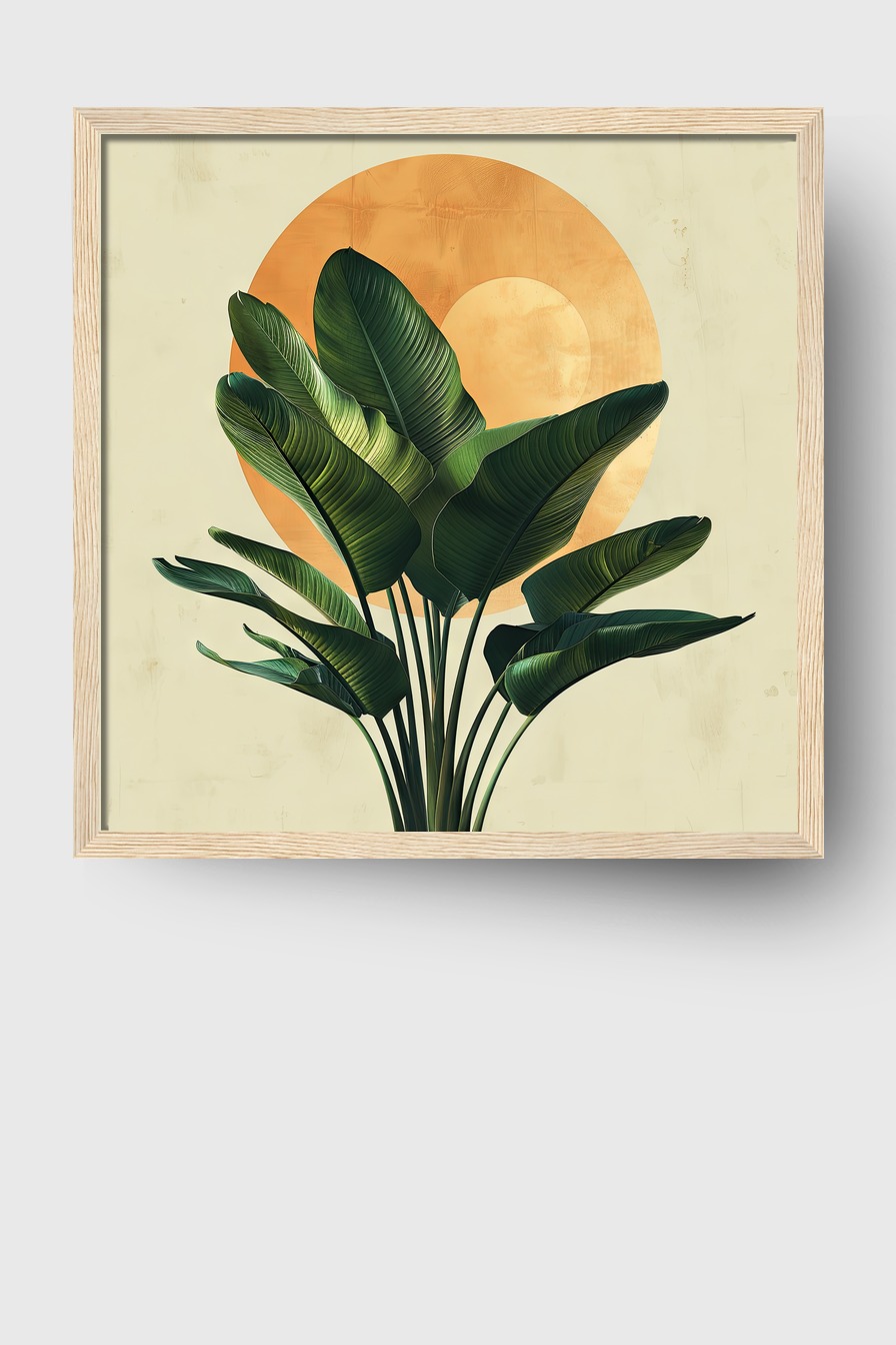 Illustration Poster Bananenblatt grün orange minimalistisch