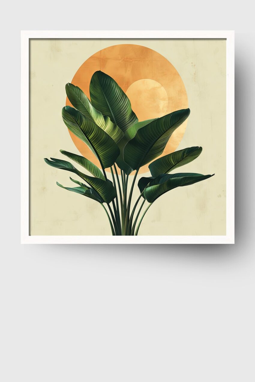 Illustration Poster Bananenblatt grün orange minimalistisch