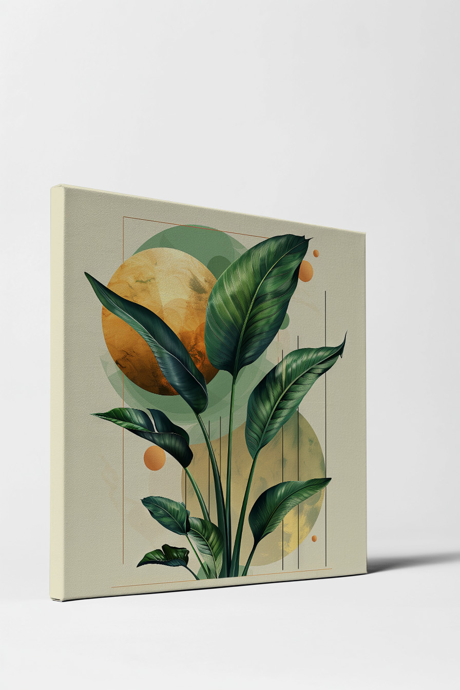 Digitale Kunst Poster Strelitzienblätter grün gold geometrisch