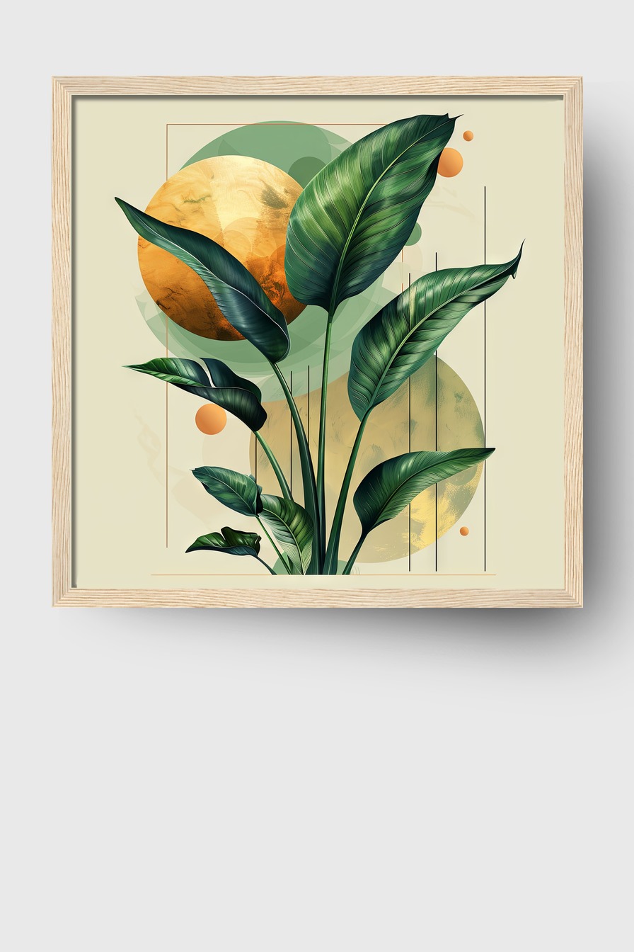 Digitale Kunst Poster Strelitzienblätter grün gold geometrisch