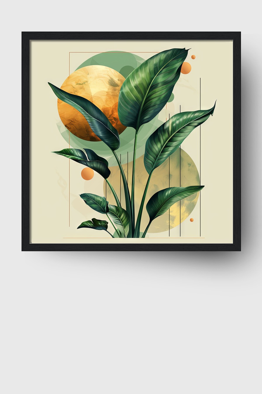 Digitale Kunst Poster Strelitzienblätter grün gold geometrisch