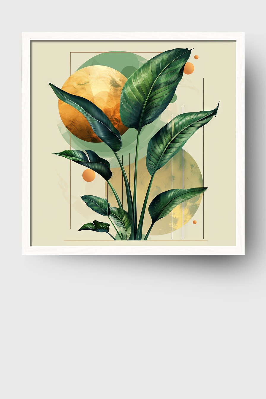 Digitale Kunst Poster Strelitzienblätter grün gold geometrisch