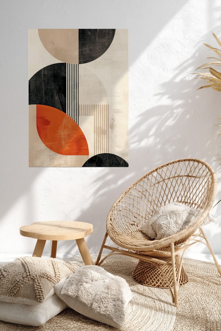 Grafikdesign Poster Geometrie Halbkreis beige rot schwarz