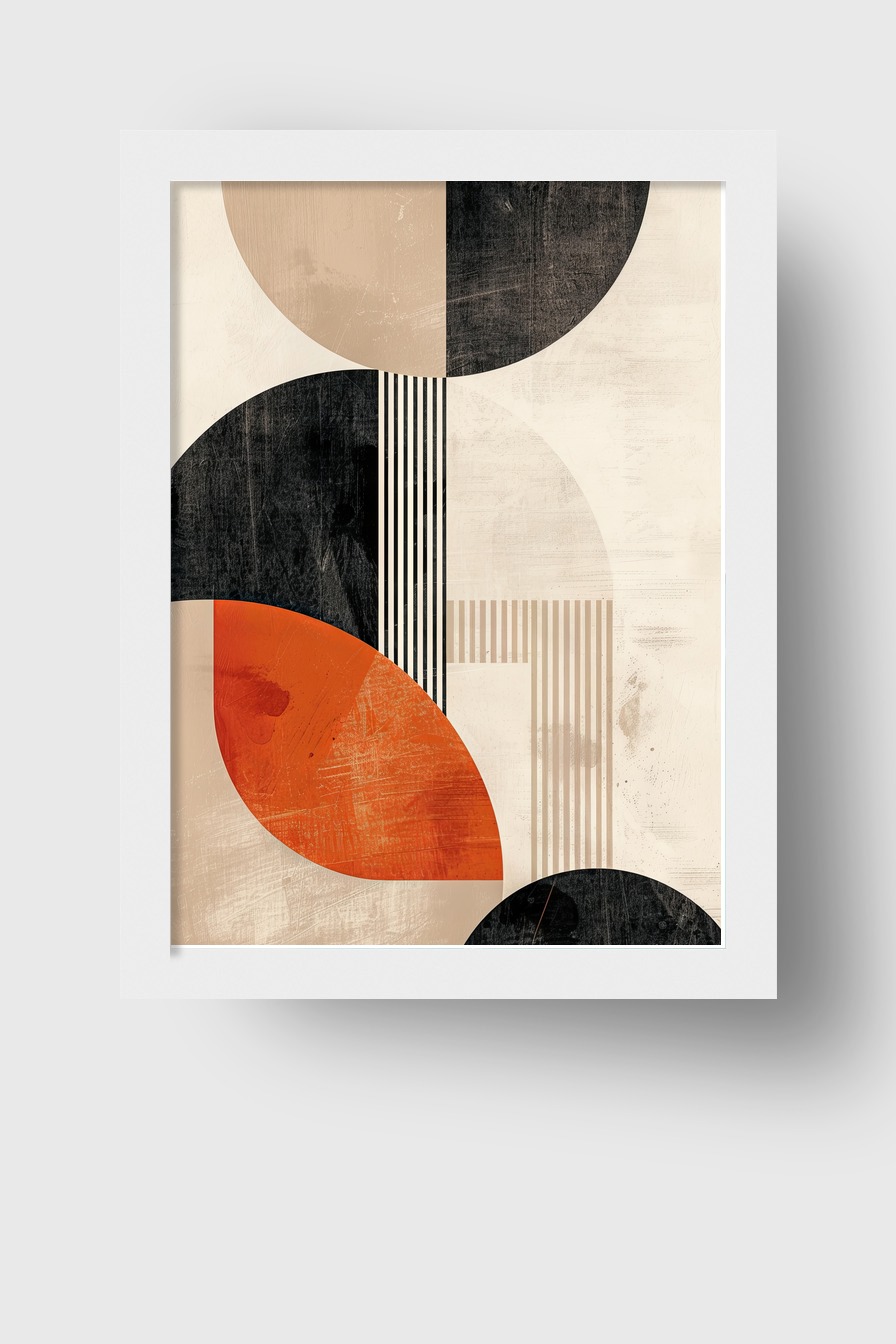 Grafikdesign Poster Geometrie Halbkreis beige rot schwarz