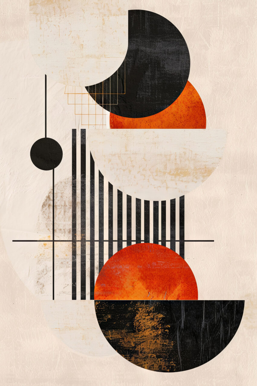 Abstrakt Poster Geometrie Kugeln schwarz orange minimalistisch