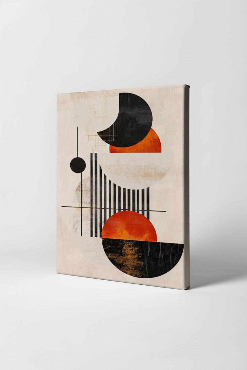 Abstrakt Poster Geometrie Kugeln schwarz orange minimalistisch