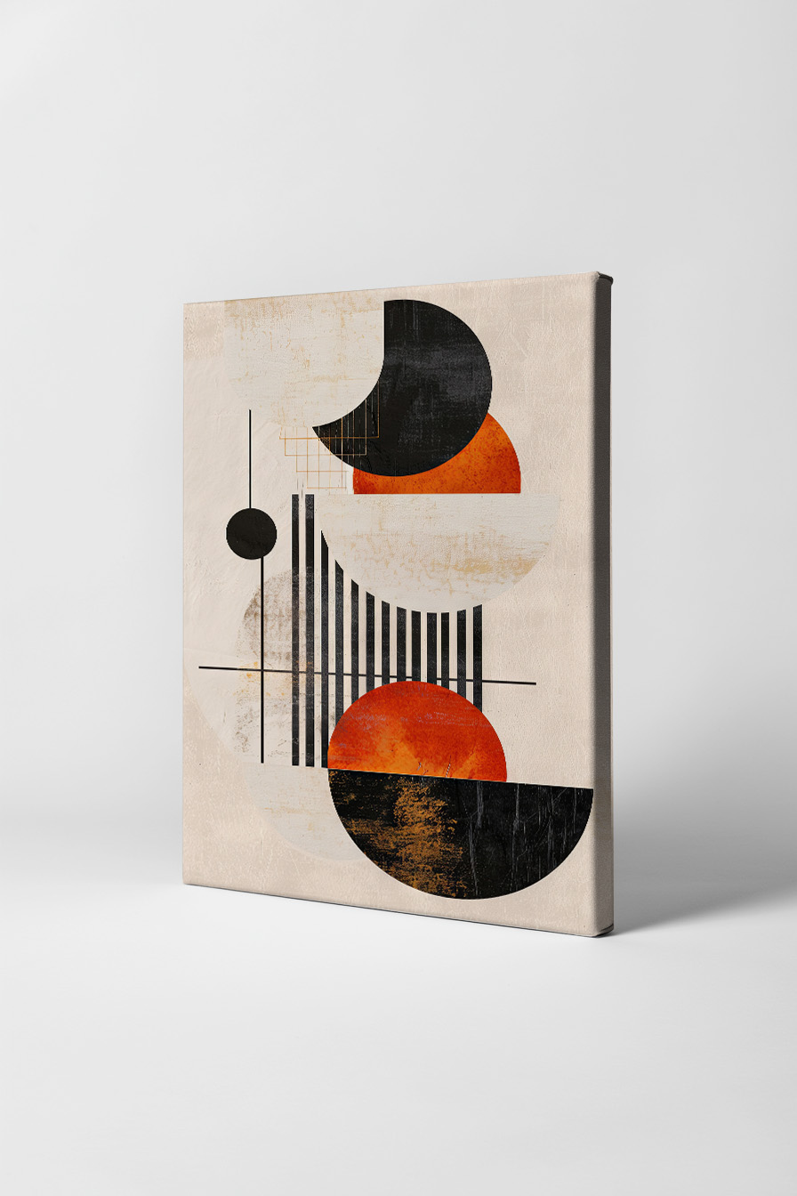 Abstrakt Poster Geometrie Kugeln schwarz orange minimalistisch