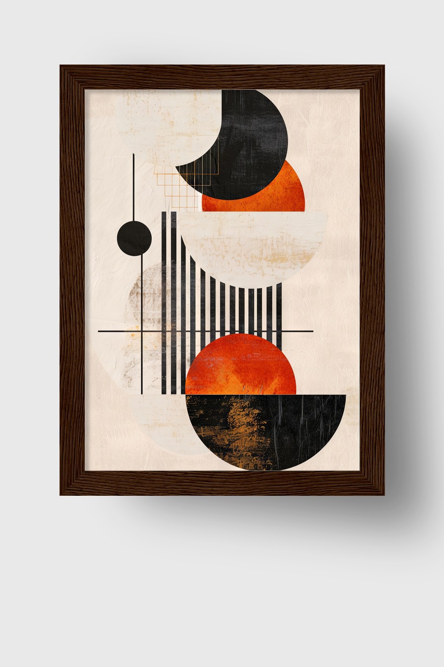 Abstrakt Poster Geometrie Kugeln schwarz orange minimalistisch