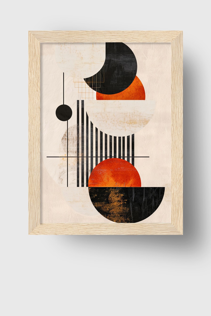 Abstrakt Poster Geometrie Kugeln schwarz orange minimalistisch