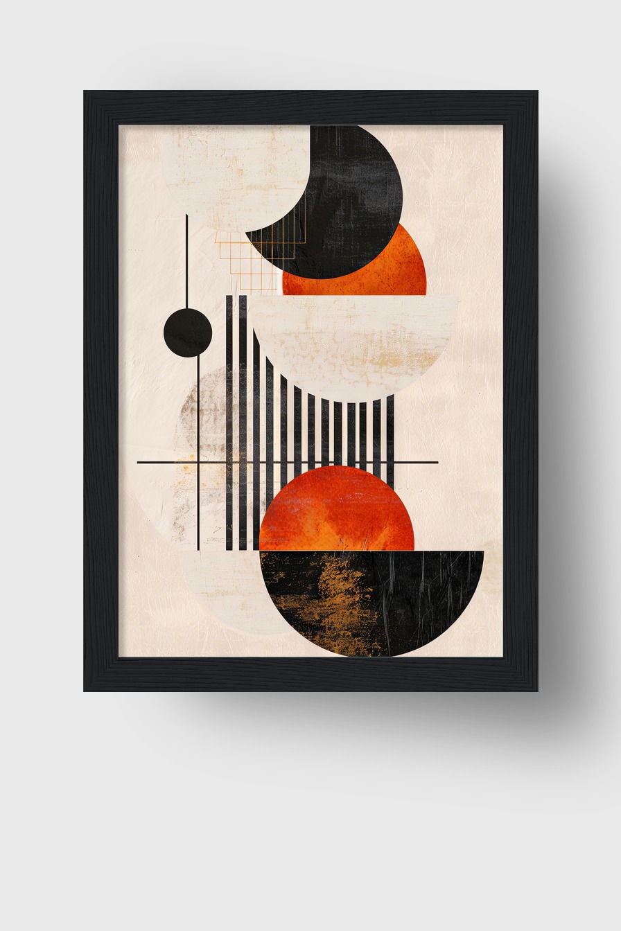 Abstrakt Poster Geometrie Kugeln schwarz orange minimalistisch