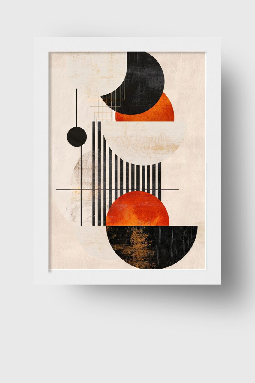 Abstrakt Poster Geometrie Kugeln schwarz orange minimalistisch