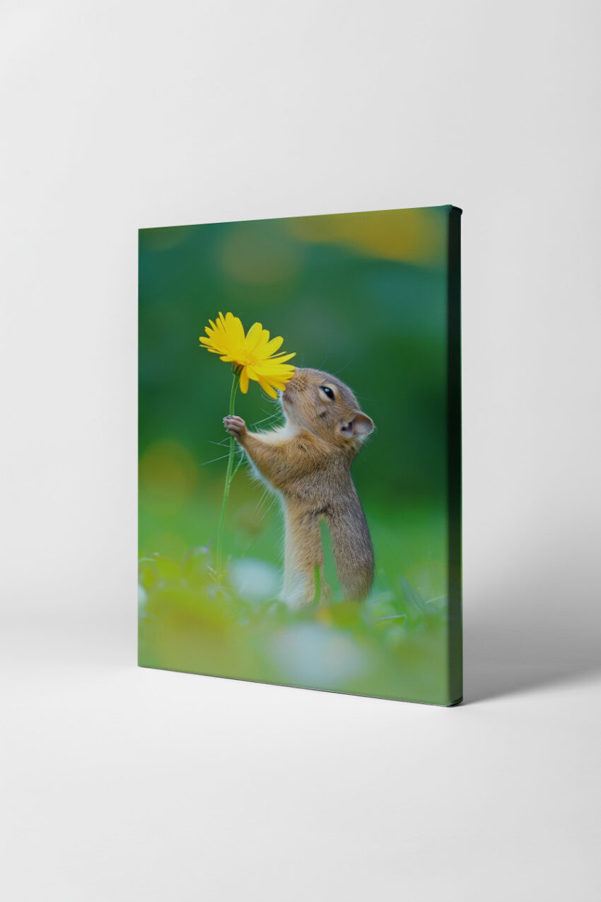 Fotografie Poster Erdhörnchen gelbe Blume Nahaufnahme grün