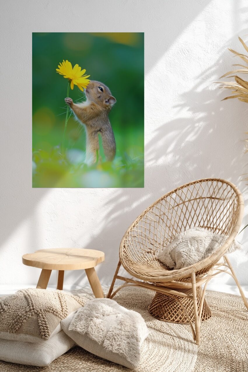 Fotografie Poster Erdhörnchen gelbe Blume Nahaufnahme grün