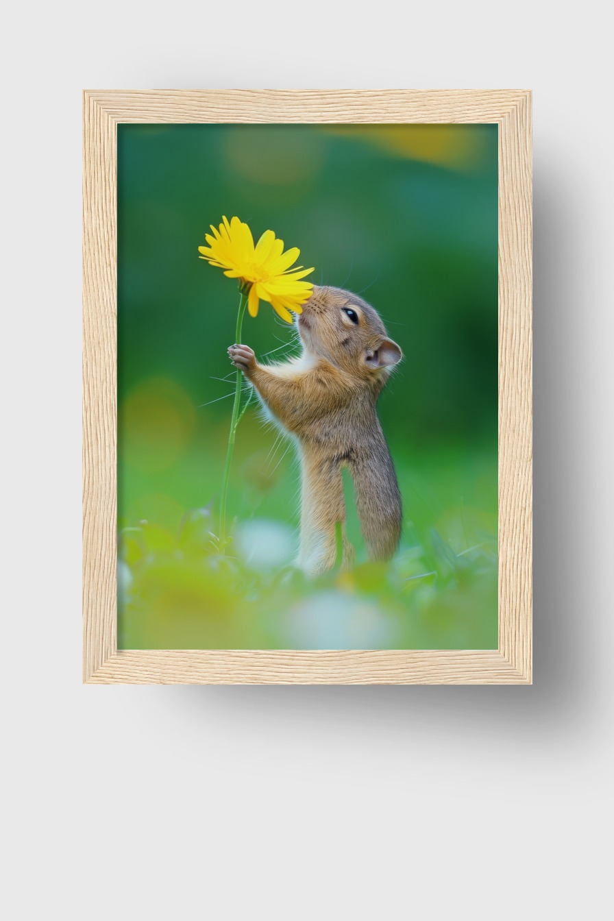 Fotografie Poster Erdhörnchen gelbe Blume Nahaufnahme grün