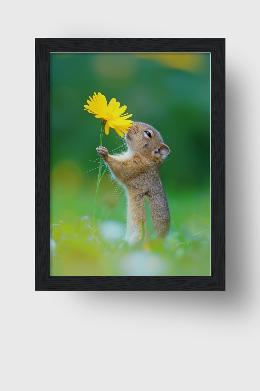 Fotografie Poster Erdhörnchen gelbe Blume Nahaufnahme grün