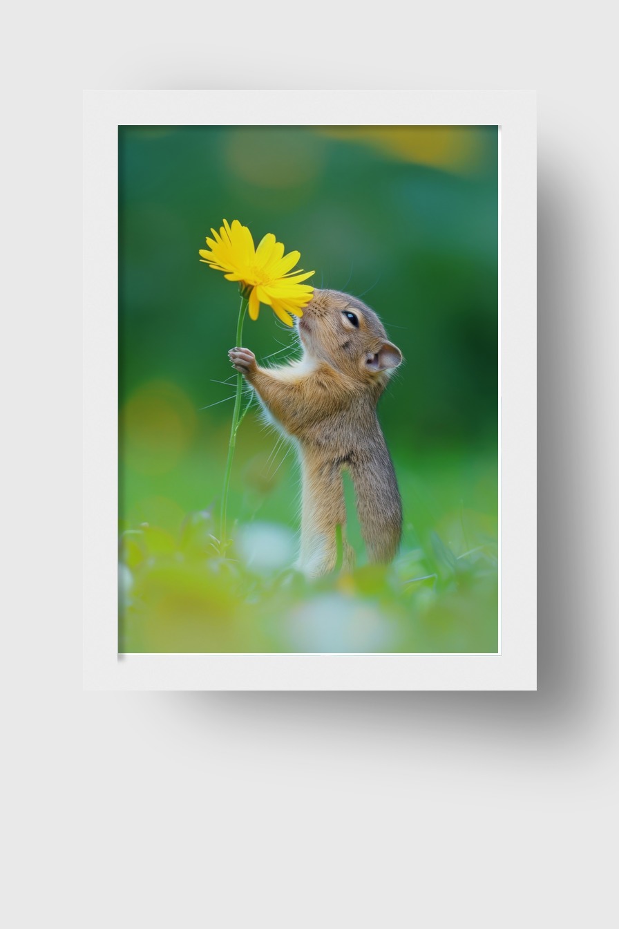 Fotografie Poster Erdhörnchen gelbe Blume Nahaufnahme grün