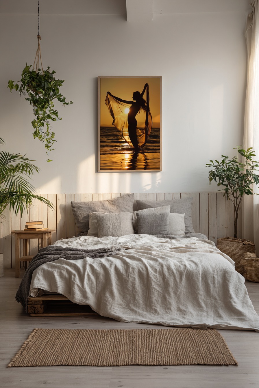 Fotografie Poster Frau Silhouette Sonnenuntergang warm gold