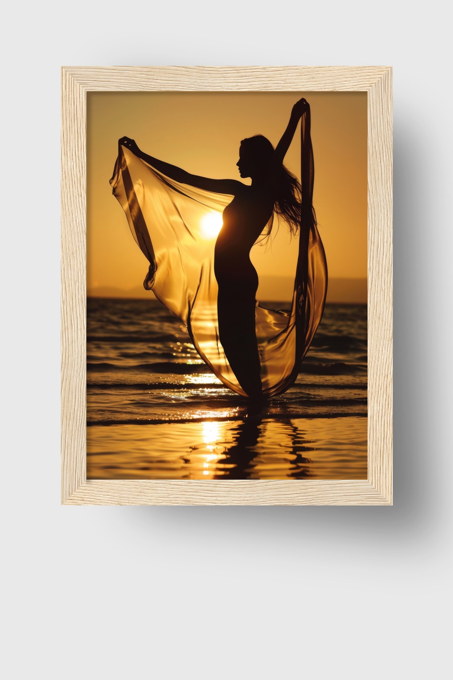 Fotografie Poster Frau Silhouette Sonnenuntergang warm gold