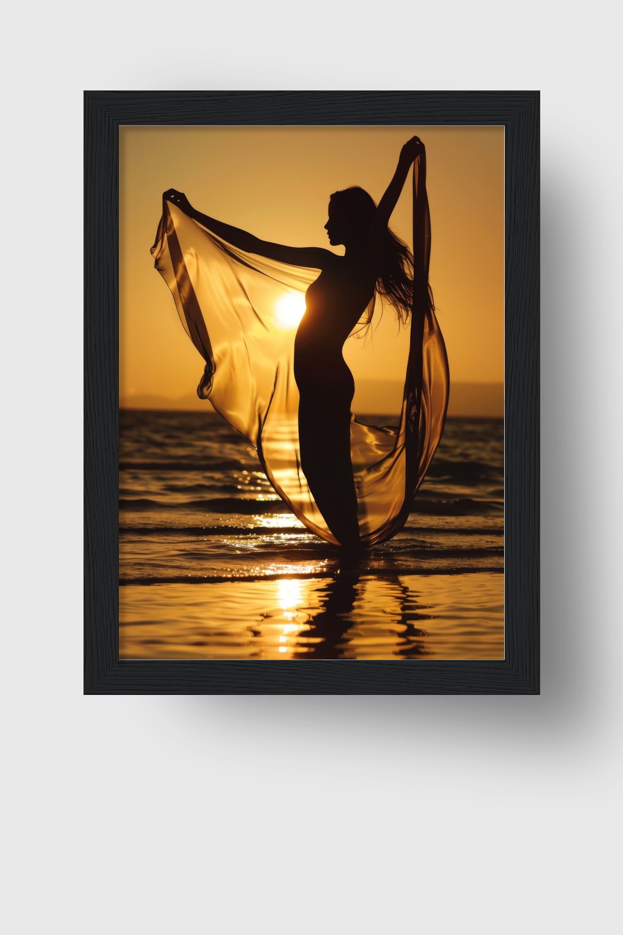 Fotografie Poster Frau Silhouette Sonnenuntergang warm gold