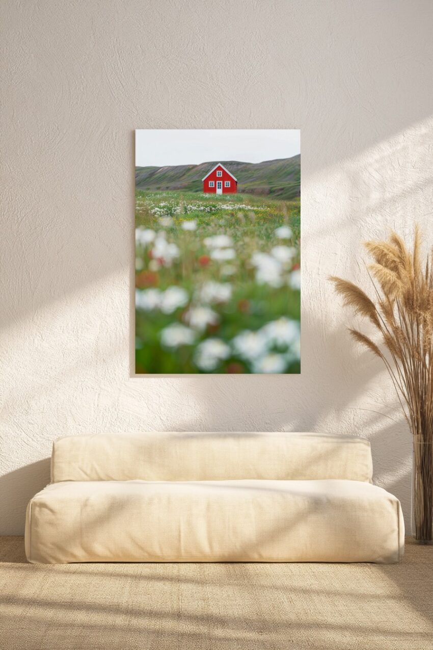 Fotografie Poster Haus Wiese rot minimalistisch