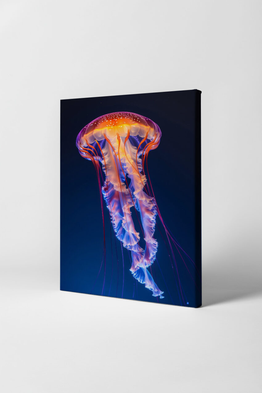 Fotografie Poster Qualle leuchtend orange blau