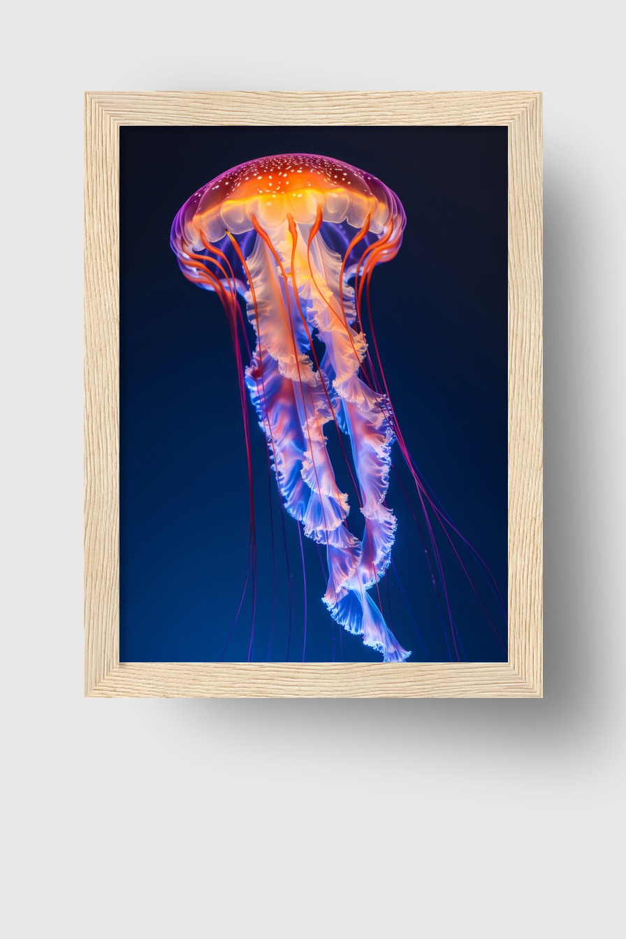 Fotografie Poster Qualle leuchtend orange blau