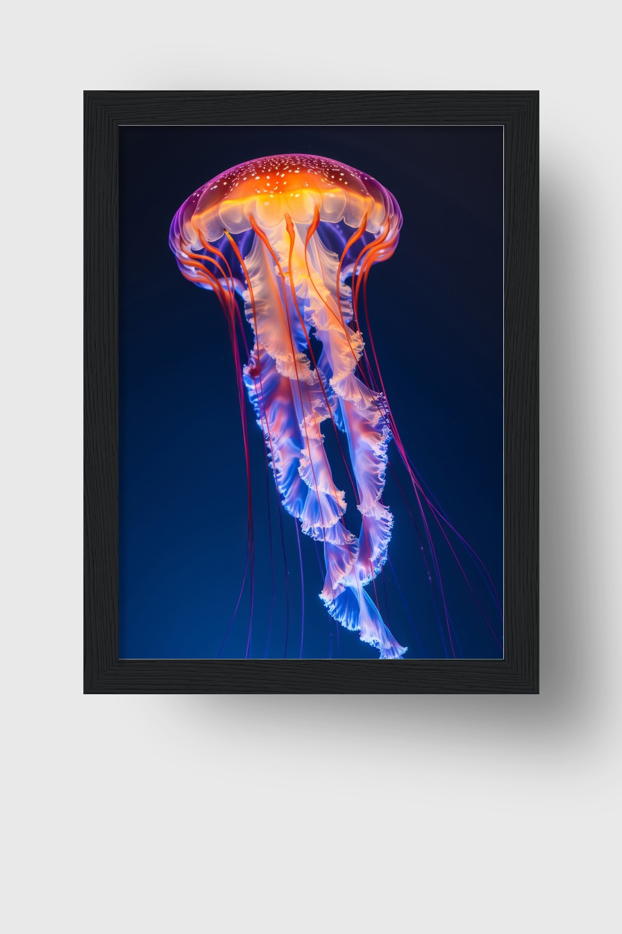 Fotografie Poster Qualle leuchtend orange blau