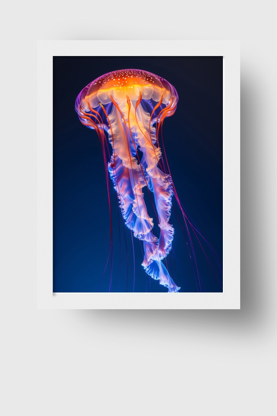 Fotografie Poster Qualle leuchtend orange blau