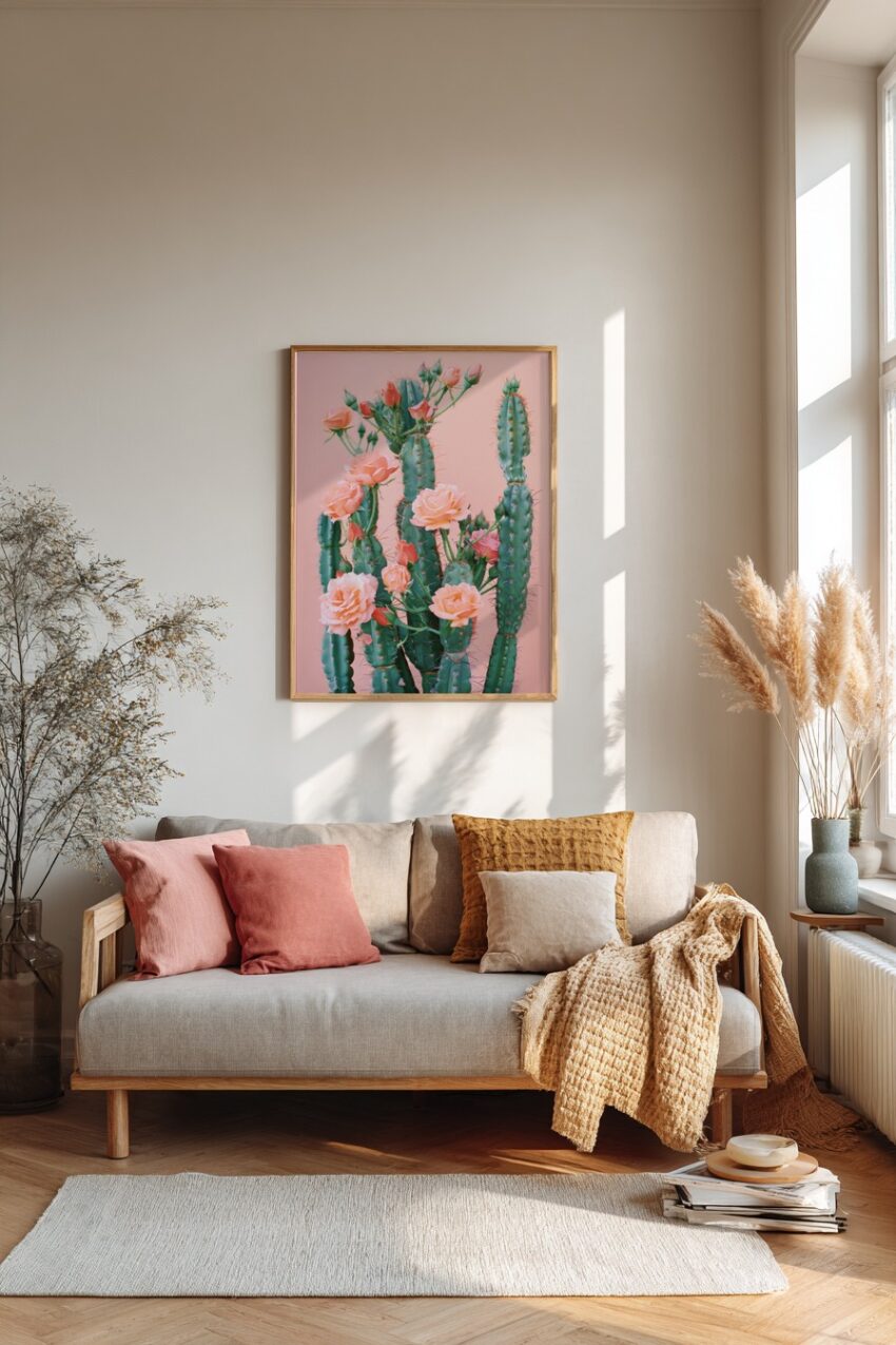 Fotografie Poster Kaktus Rosen grün rosa