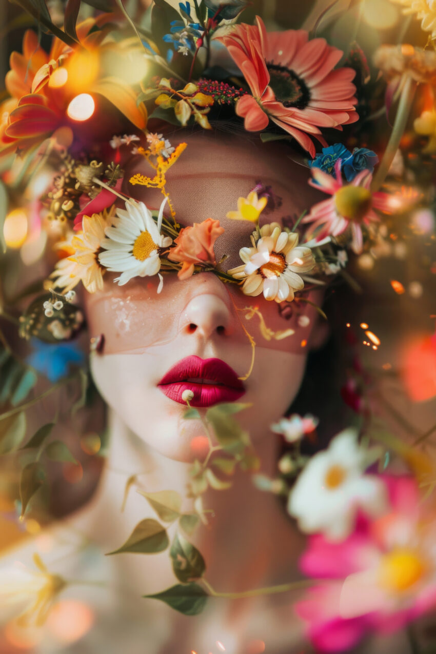 Digitale Kunst Poster frau Blumen floral farbig
