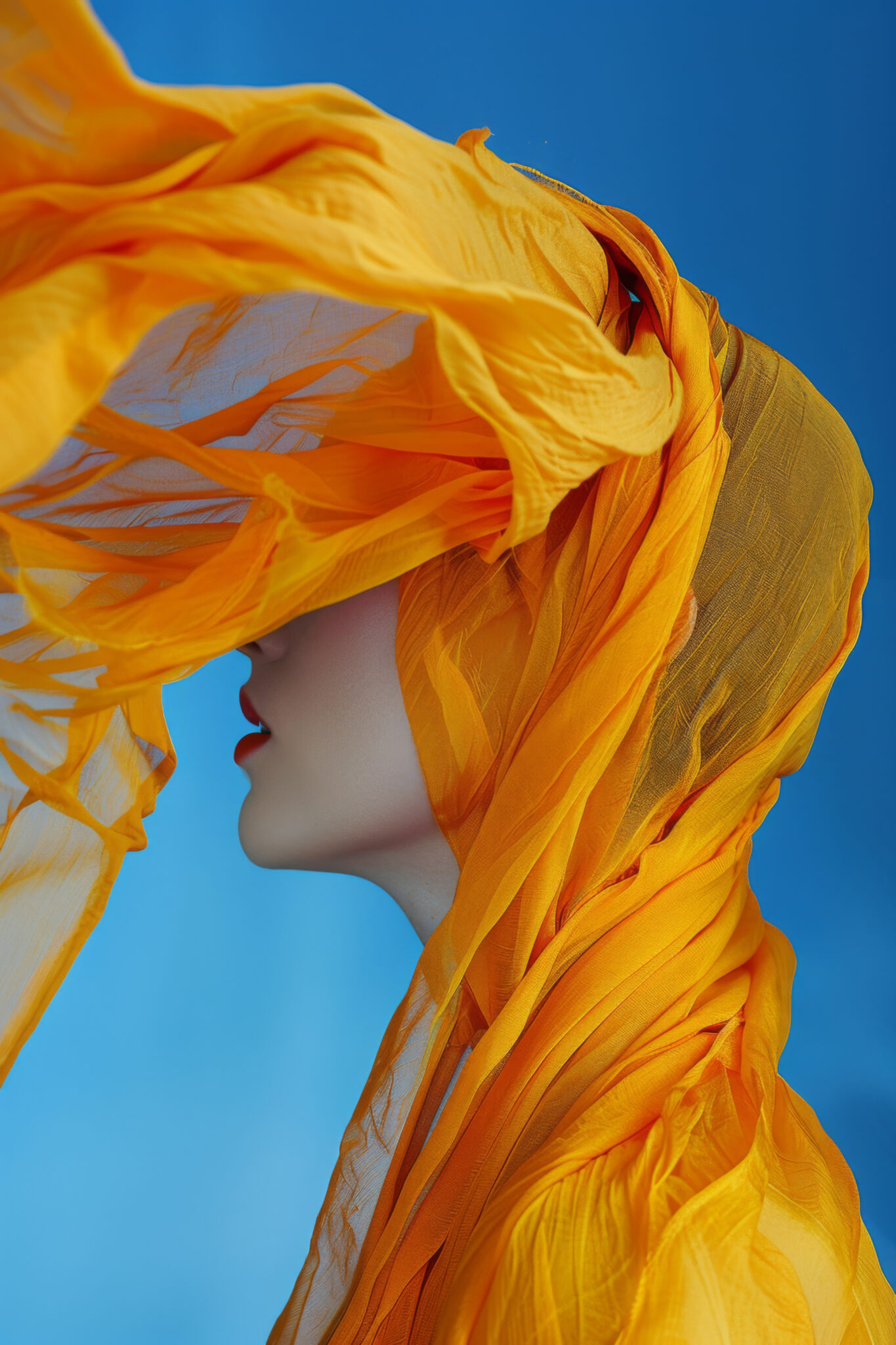 Fotografie Poster Frau Schleier orange transparent