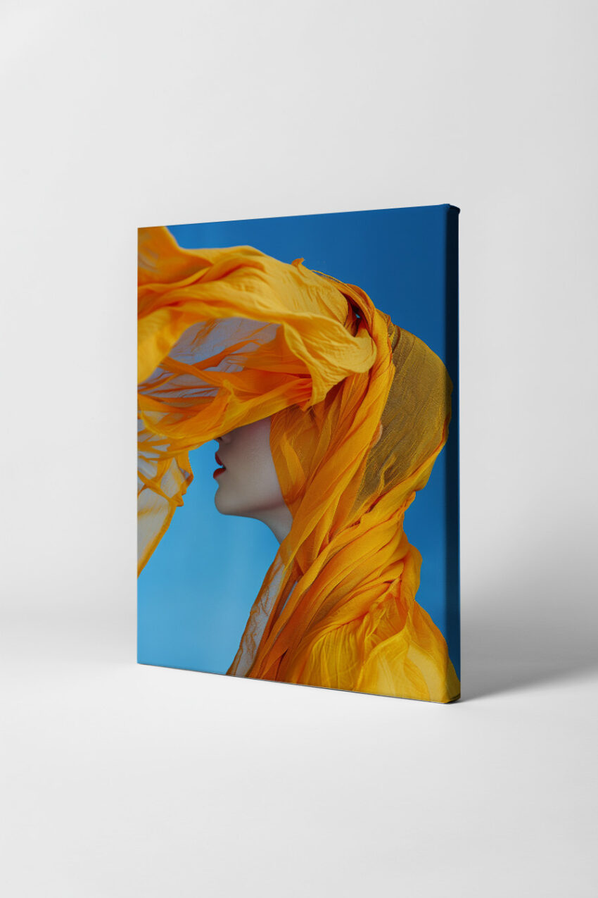 Fotografie Poster Frau Schleier orange transparent